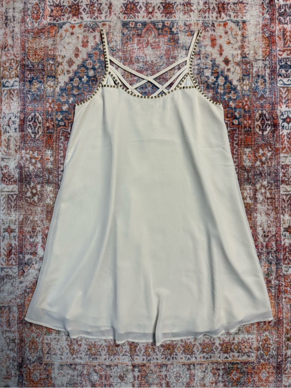 Forever 21 Ivory Chiffon Swing Dress with Strappy Back Detail Medium